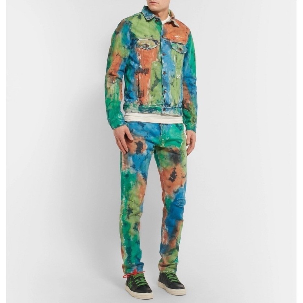 Off-White 2019 Multi-Color Tie-Dye Denim Jacket Virgil Abloh Mens XL - Picture 2 of 16